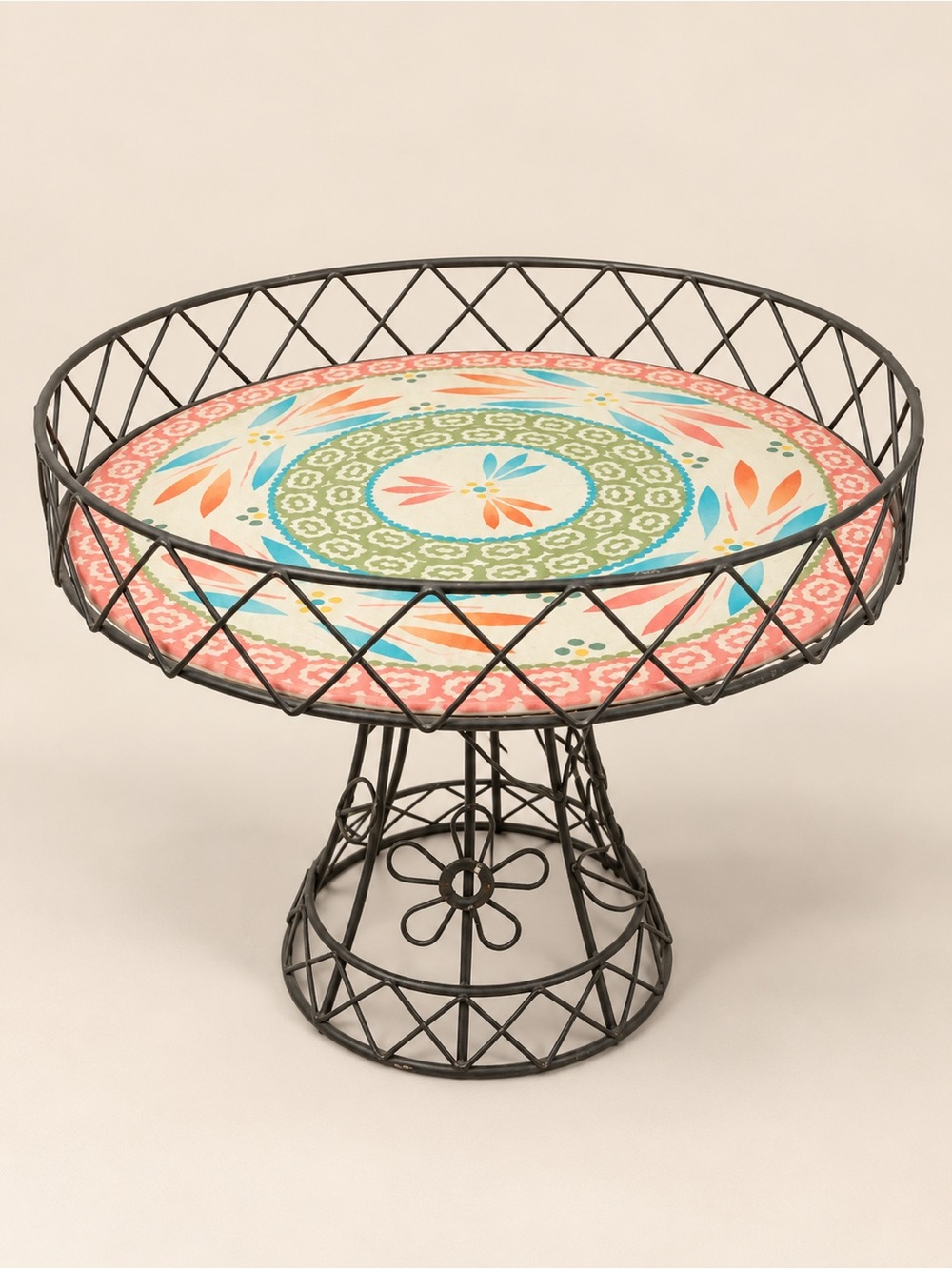Patterned Coral Metal Pedestal Cake Stand